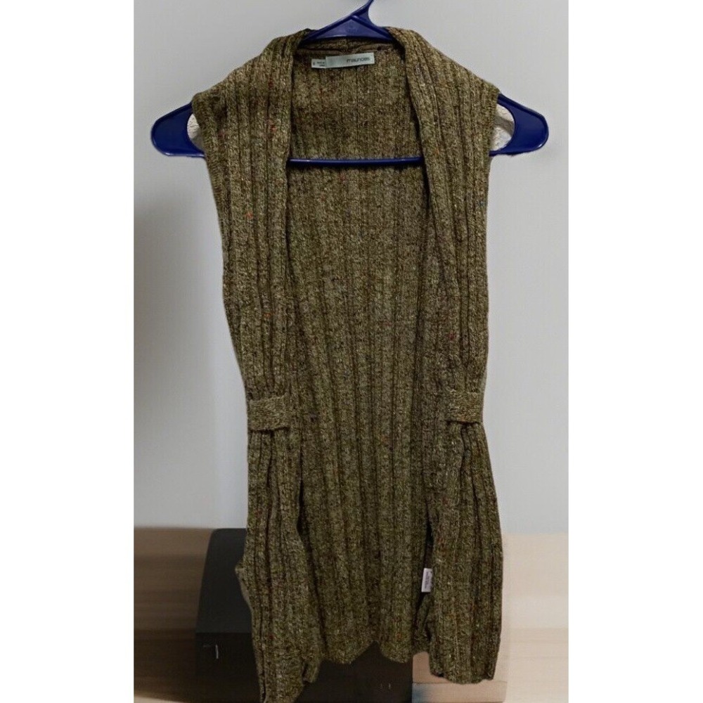 Maurices Womens Small Olive Green Confetti Marl Ribbed Open Front Sweater Vest